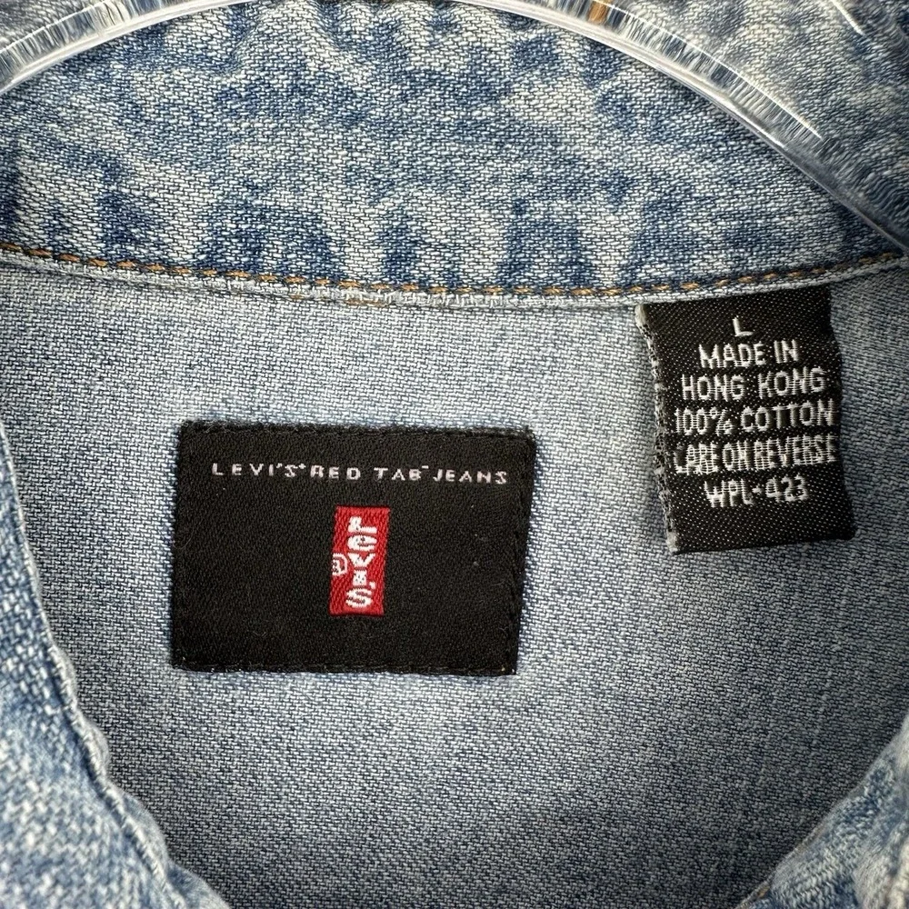 Vintage Levi's‎ Shirt Mens Large Blue Denim Metal Buttons Red Tab Hong Kong 90s